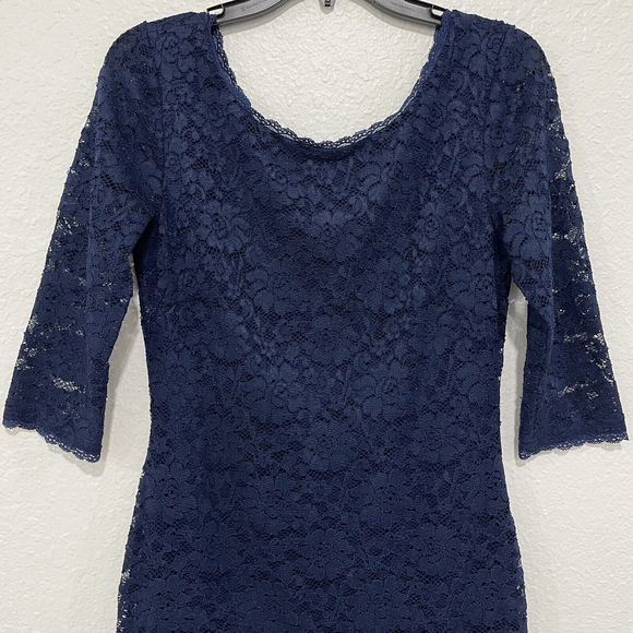 Laundry Lace Bodycon Dress Womens 8 Floral Stretch Blue Shelli Segal Half Sleeve - Picture 2 of 10